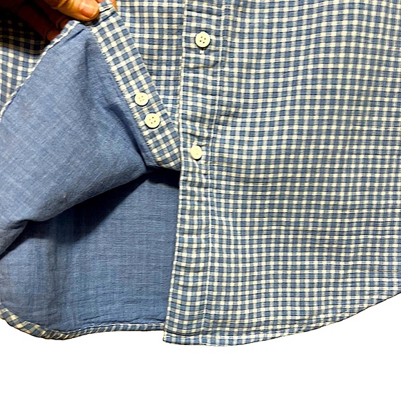 Johnston & Murphy Double Layered Cotton Button Down Shirt Blue Yarn Dyed Plaid S - Picture 8 of 10